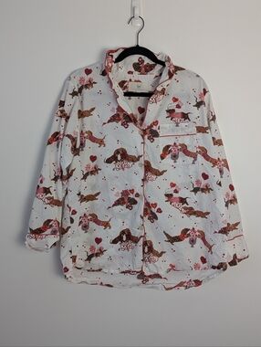 Printfresh Dachshund Date Long Sleeve Pajama Shirt Size 1X